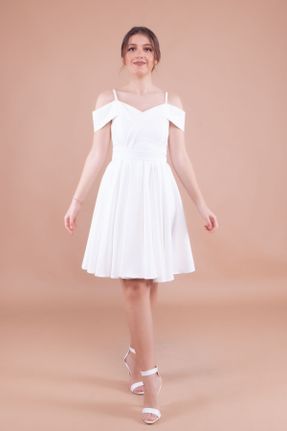 لباس مجلسی سفید زنانه بافت آویزی یقه قایقی بدون آستر کد 753346254