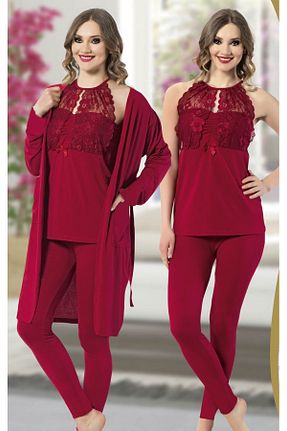ست لباس راحتی زرشکی زنانه ساده JENİKA - کد 365862253