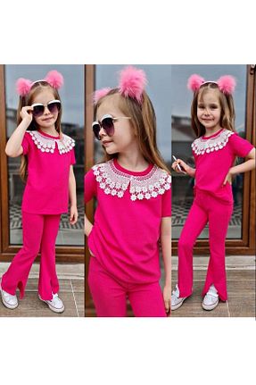 ست بالاتنه و پائین تنه صورتی بچه گانه بافتنی Fatma Kına Fenomen Kids - کد 754210861