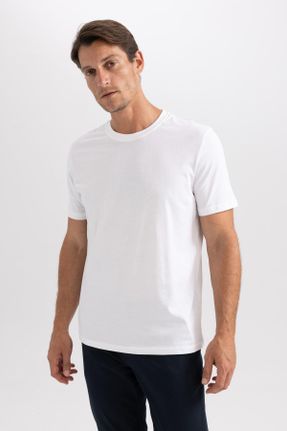 تی شرت سفید مردانه رگولار یقه گرد تکی کد 754776468