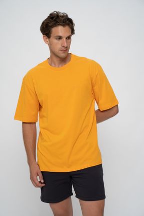 تی شرت زرد مردانه یقه گرد اورسایز تکی بیسیک کد 753036009