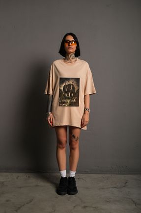 تیشرت بژ زنانه اورسایز 9ine - کد 753562639