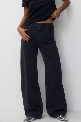 شلوار جین مشکی زنانه پاچه گشاد فاق بلند کد 745821556