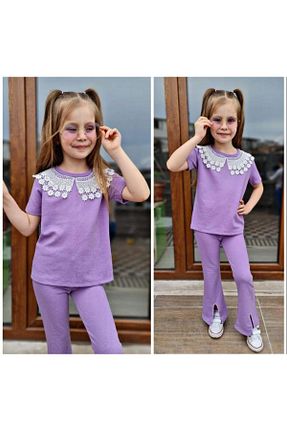 ست بالاتنه و پائین تنه بنفش بچه گانه بافتنی Fatma Kına Fenomen Kids - کد 754234974