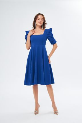 لباس مجلسی آبی زنانه یقه مربع رگولار آستین استاندارد کرپ بدون آستر کد 754791160