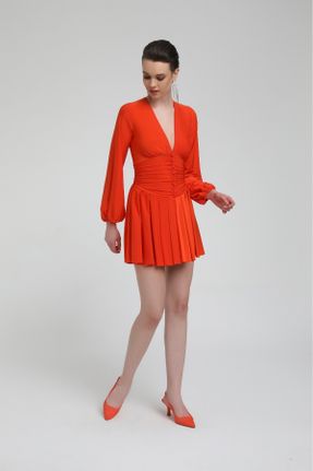 لباس نارنجی زنانه بافتنی آستین-بلند کد 754969318