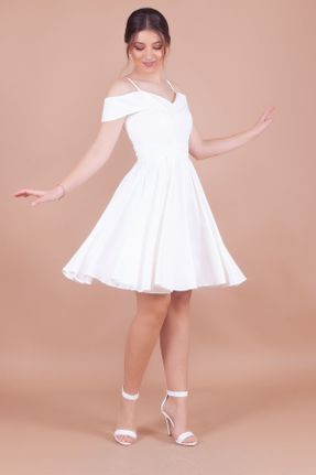 لباس مجلسی سفید زنانه مخلوط پلی استر آویزی یقه دوبل بدون آستر کد 680221083