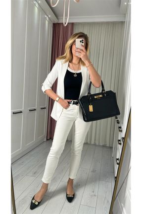 شلوار جین سفید زنانه پاچه لوله ای فاق بلند جوان بلند کد 753303152