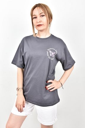 تیشرت طوسی زنانه رگولار moda caddesi - کد 753786382