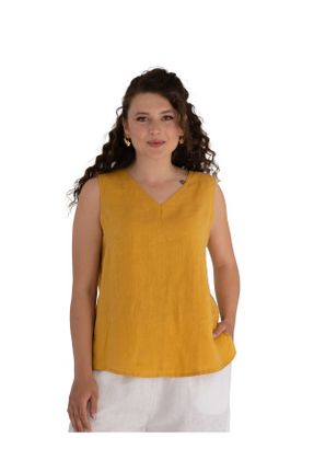 لباس زرد زنانه بافتنی کتان رگولار بیسیک کد 753830239