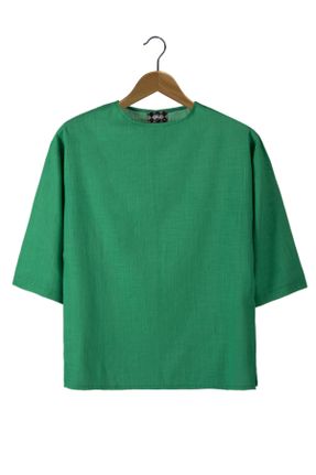 تی شرت سبز مردانه رگولار یقه گرد کتان بیسیک کد 743525804