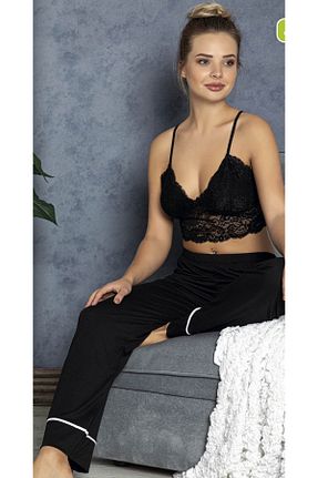 ست لباس راحتی مشکی زنانه ساده JENİKA - کد 141726239