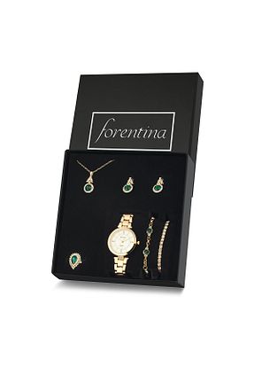 ست ساعت مچی زرد زنانه فلزی Forentina - کد 754616300
