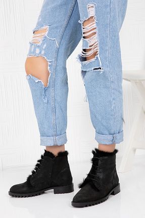بوت / نیم بوت مشکی زنانه چرم خالص Potini Ayakkabı - کد 36989250