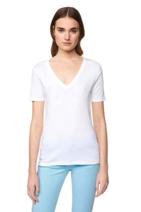 تی شرت سفید زنانه یقه هفت بیسیک کد 37427272