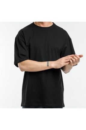تی شرت مشکی مردانه اورسایز پنبه (نخی) یقه گرد کد 96996555