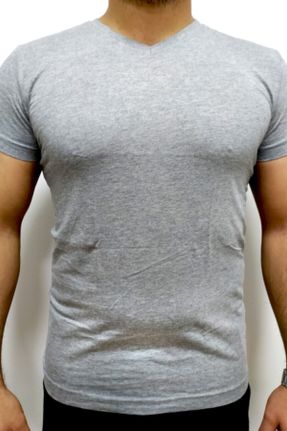 تی شرت طوسی مردانه یقه هفت بامبو کد 53766777