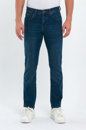 شلوار جین آبی مردانه پاچه رگولار پنبه (نخی) جوان بلند کد 755155427