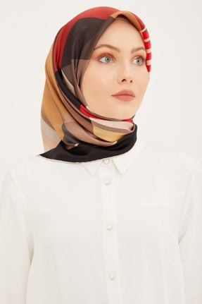 روسری سفید ساتن ابریشم کرپ 90 x 90 طرح هندسی کد 648960940