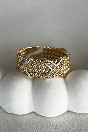 انگشتر جواهر طلائی زنانه فلزی کد 756054042