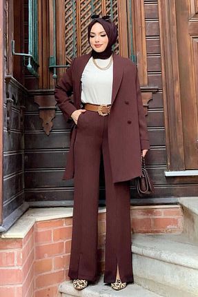 ست بالاتنه و پائین تنه حجاب قهوه ای زنانه رگولار Bym Fashion - کد 756796027