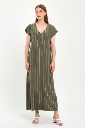 لباس سایز بزرگ خاکی زنانه مخلوط ویسکون ALEXANDERGARDI - کد 751145986