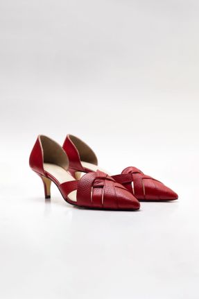 کفش پاشنه بلند کلاسیک قرمز زنانه چرم طبیعی پاشنه نازک پاشنه متوسط ( 5 - 9 cm ) کد 708616543