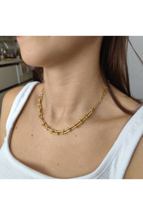 گردنبند استیل طلائی زنانه فولاد ( استیل ) کد 755381176