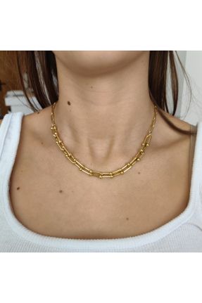 گردنبند استیل طلائی زنانه فولاد ( استیل ) کد 755381176