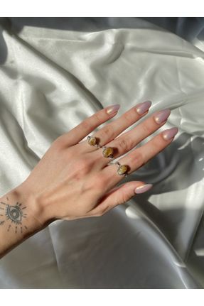 انگشتر جواهر زرد زنانه روکش نقره کد 755565002