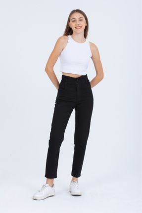 شلوار جین مشکی زنانه پاچه ساده فاق بلند جوان کد 379020977