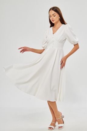 لباس مجلسی سفید زنانه بافت یقه هفت بدون آستر کد 755822234