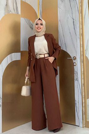 ست بالاتنه و پائین تنه حجاب قهوه ای زنانه گشاد Bym Fashion - کد 756795809
