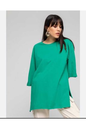 تی شرت سبز زنانه اورسایز یقه گرد کد 756603686