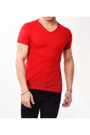 تی شرت قرمز مردانه اسلیم فیت یقه گشاد تکی کد 756772966