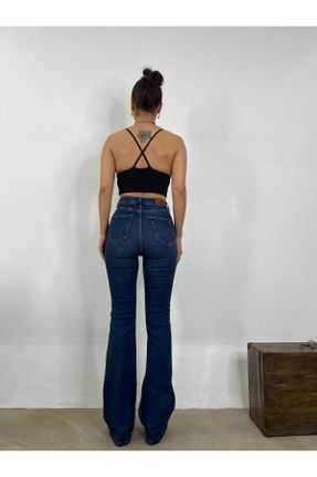 شلوار جین سرمه ای زنانه پاچه اسپانیولی فاق بلند جین کد 755569735