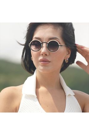 عینک آفتابی قهوه ای زنانه 48 UV400 فلزی سایه روشن بیضی کد 755411443