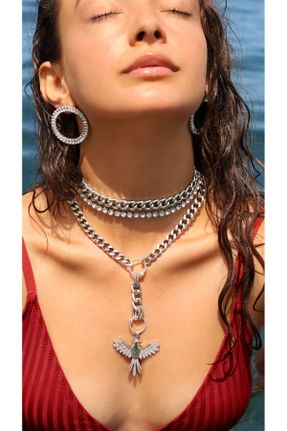 گردنبند جواهر زنانه روکش نقره کد 96360989