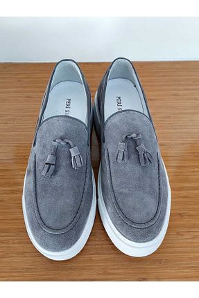 کفش لوفر طوسی مردانه چرم خالص PERİ SHOES - کد 755925868