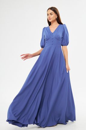 لباس مجلسی آبی زنانه بافت یقه هفت بدون آستر کد 755859725