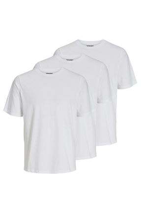 تی شرت سفید مردانه رگولار یقه گرد پنبه - پلی استر تکی کد 756472436