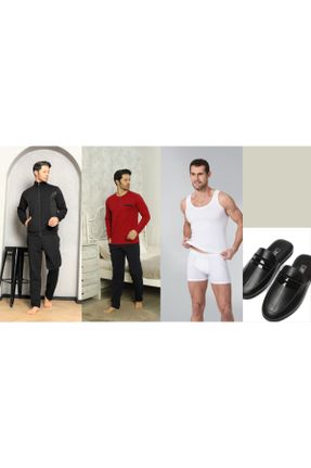 ست لباس راحتی مشکی مردانه پنبه (نخی) کد 707352779
