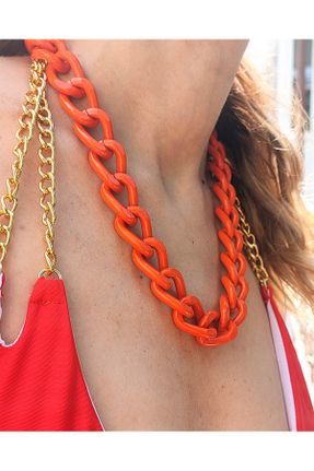 گردنبند جواهر نارنجی زنانه برنز کد 317833557