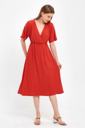 لباس قرمز زنانه بافتنی مخلوط ویسکون آستین راگلان آستین-کوتاه کد 747172937