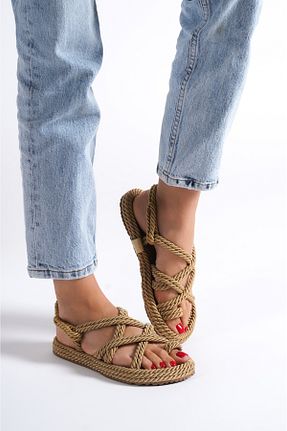 صندل طلائی زنانه پاشنه تخت Lolita Love Shoes - کد 757273353