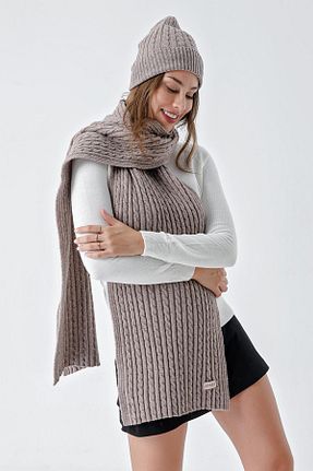 ست شال گردن و کلاه پشمی قهوه ای زنانه اکریلیک CHUBA - کد 757815086