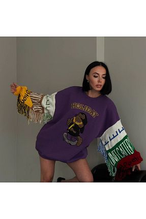 سوئیشرت بنفش زنانه نقش دار / کار شده S&A Collectionn - کد 758405042