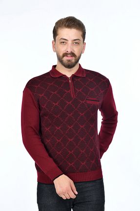پلیور زرشکی مردانه بافت دار Kamalı - کد 756090396