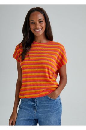 تی شرت نارنجی زنانه اورسایز یقه گرد تکی طراحی کد 757061931