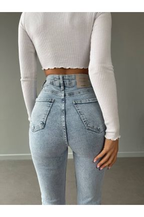 شلوار جین آبی زنانه پاچه ساده فاق بلند جین بلند کد 757750699
